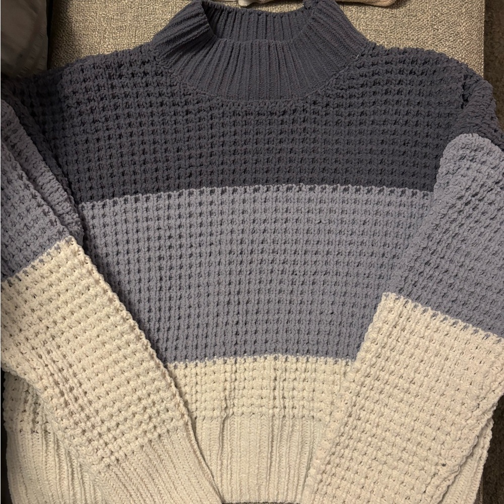 Pink Rose Blue and Cream Colorblock Sweater